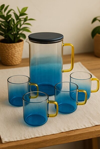 morponi Borosilikat Cam Sürahi Takımı 4 Bardaklı Bluora Bardaklı Sürahi 2100 ...