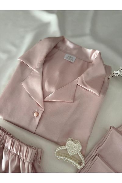MH Moony Homewears 3-Piece Powder Color Satin Pajama Set