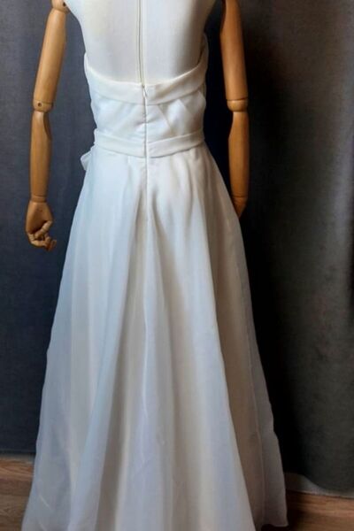 Uretti - Talia 8659 4684 Χειροποίητο M λαιμόκοψη Οργάντζα Ύφασμα Σχιστό Βραδινό Φόρεμα - Μέγεθος S