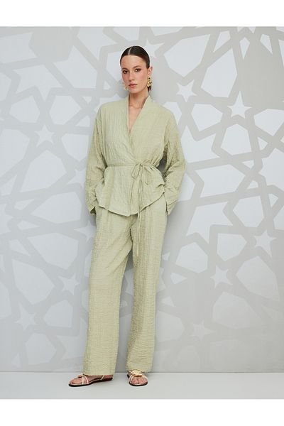 Koton green Cotton Belted Kimono