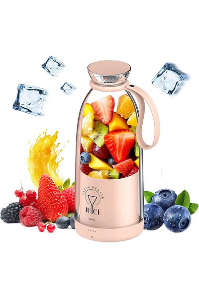 Smart Vibe Mini Electric Blender MixUP™ PRO 500ml, 6 3D Blades, 2400mAh, Portable, Self-Cleaning, Pink