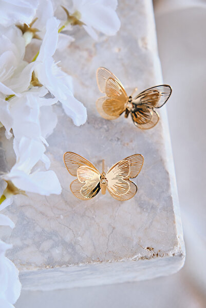 AURRARİ Kelebek Leyla Çelik Küpe Altın Kaplama