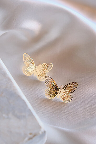 AURRARİ Kelebek Leyla Çelik Küpe Altın Kaplama
