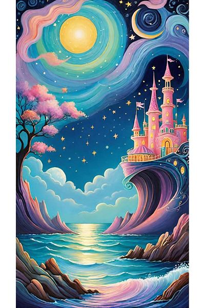 pixartsanat Pink Castle Starry Pixart Art Diamond Mosaic Painting 40X60