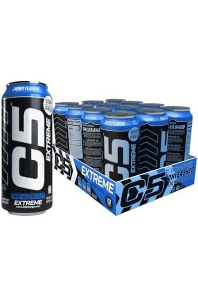 C5 Energy Extreme Drink Energy Flavour Pre-Workout, 200mg Caffeine, Sugar Free, (Box of 12)
