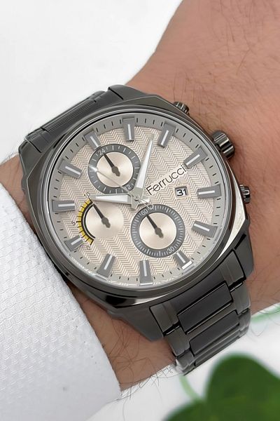Ferrucci Men's Wristwatch with Calendar - Zmfer181 |   Steel Case & Steel Cord |   Smoked