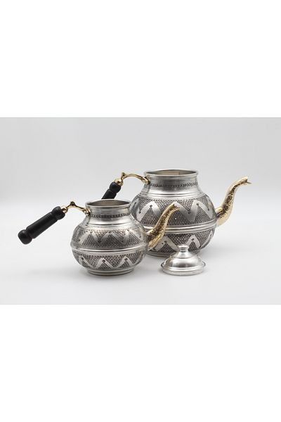 ANTEPSEPETİ Copper Kalayli Grape Embroidered Heavy Tea Pot