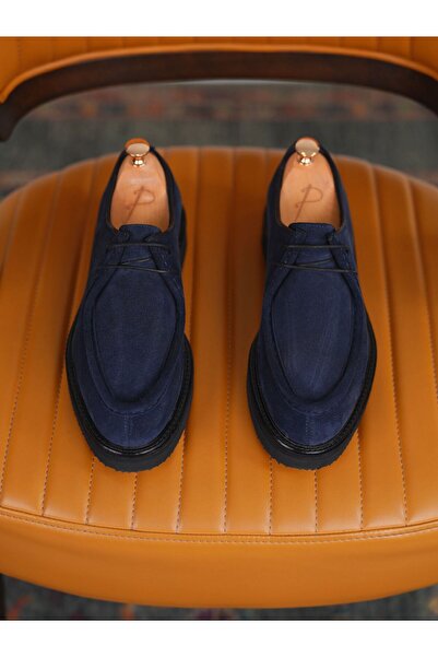 PAREZ Erkek Premium Süet Deri İç Astar Dana Deri Eva Taban Ayakkabı- LACİVERT