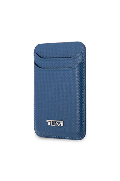 TUMI Lisanslı 2 Hazneli Metal Logolu Deri Magnetik Kartlık Mavi