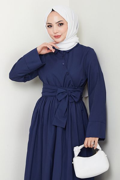 InStyle Φόρεμα Navy Blue με ασύμμετρη λεπτομέρεια με κουμπιά