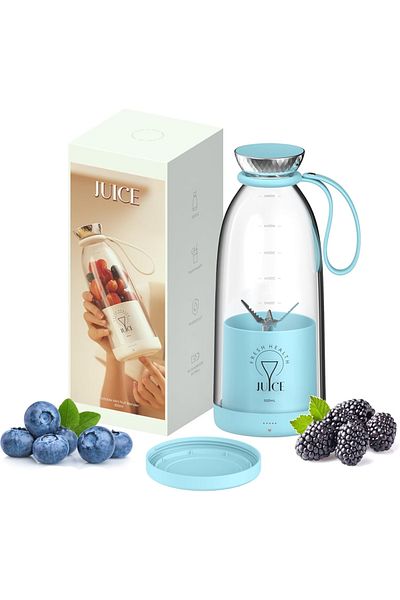 Smart Vibe Mini Electric Blender MixUP™ PRO 500ml, 6 3D Blades, 2400mAh, Portable, Self-Cleaning, Blue