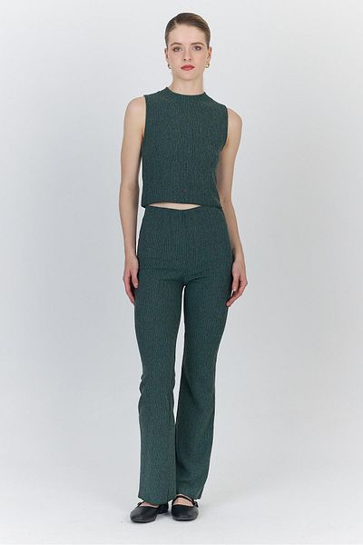 Rays Green Sleeveless Crop Top and Flared Pants Set 1512