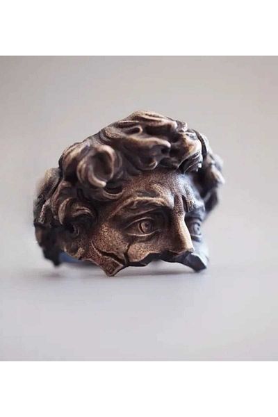 sarıyer silver Antique Model Special Design with Mythological Sculpture Figure Stylish Historical Design Adjustable Size Steel Ring