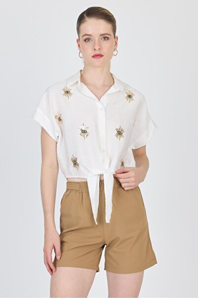 Rays Cămașă albă brodată cu șireturi 4385