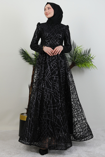 GİYZAMİLA Βραδινό φόρεμα Cansu Glitter Μαύρο