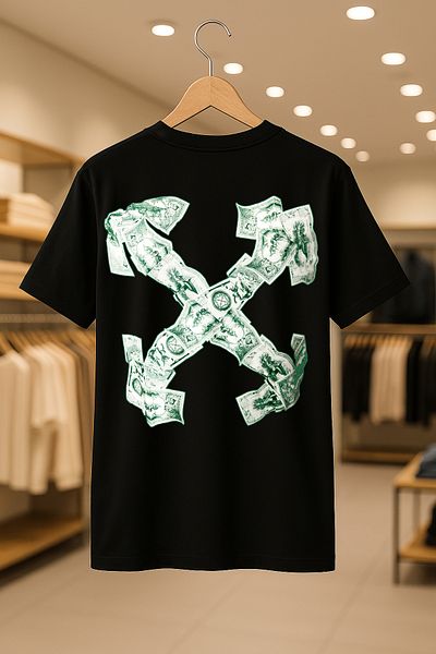 SELF CONTROL Off-White Money Oversize Unisex 100% βαμβακερό αναπνεύσιμο χοντρό ύφασμα T-shirt