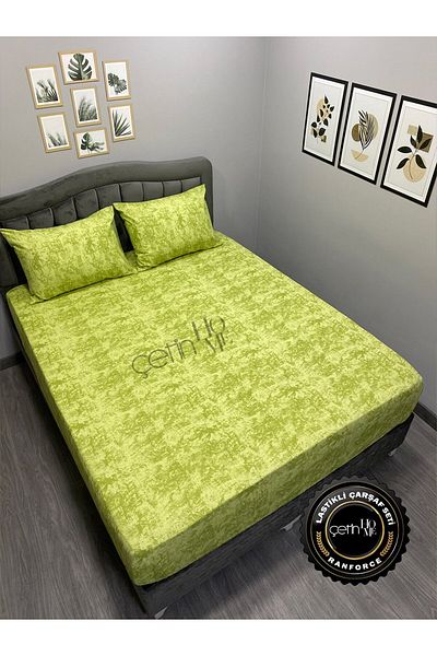 Çetinhome Fabric Elastic Sheet Set Double and King Size Shadow Green