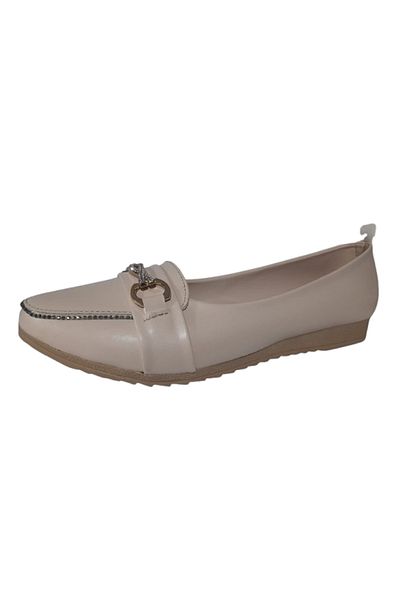 CEYLANLAR Women's Ballerina Beige Chain Buckle Light Comfortable Sole Stylish Daily Shoes