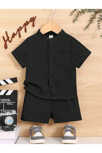 Bubito Stylish Cotton 2-Piece Summer Shorts Set with Muslin Pockets-Black