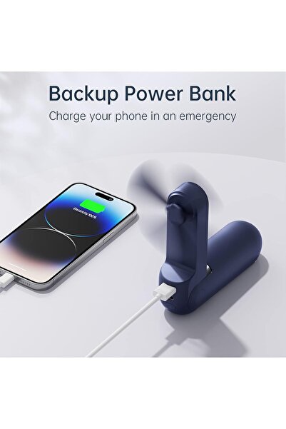 JISULIFE Portable Handheld Mini Rechargeable Fan with Power Bank & Flashlight - Blue