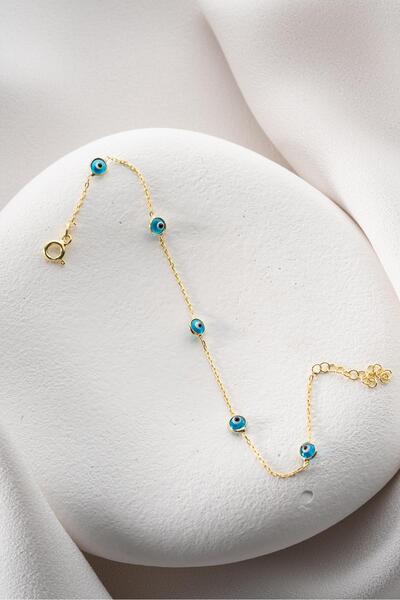 Nereze 925 Ayar Gümüş Gold Tek Sıra Nazar Göz Bileklik