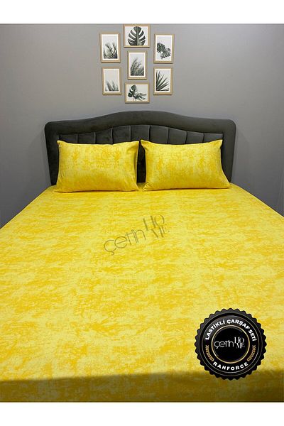 Çetinhome Fabric Elastic Sheet Set Double and King Size Shadow Yellow