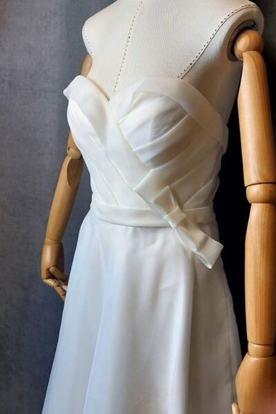 Uretti - Talia 8659 4684 Χειροποίητο M λαιμόκοψη Οργάντζα Ύφασμα Σχιστό Βραδινό Φόρεμα - Μέγεθος S