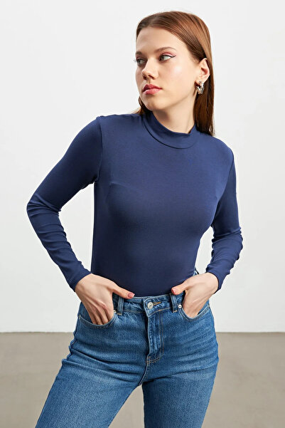 Ladima Дамски тъмносин боди с поло яка