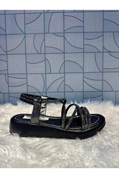 Anıl Ayakkabı Castle 35250 Platinum Stone Tape Detail Cross Style Orthopedic Sandal Shoes with Elastic Back