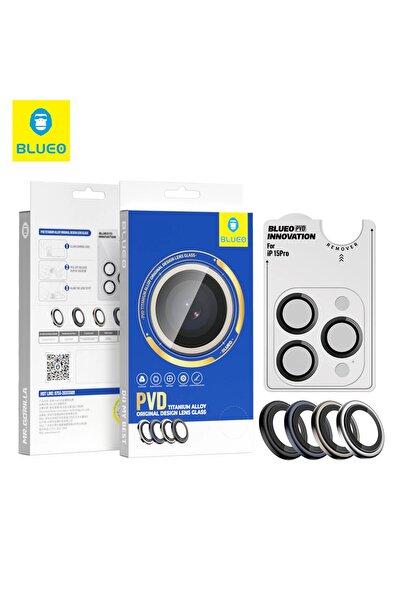 BLUEO PVD iPhone 15 Pro Max Uyumlu Mavi Blue Paslanmaz Çelik Çizik Işık Engel...