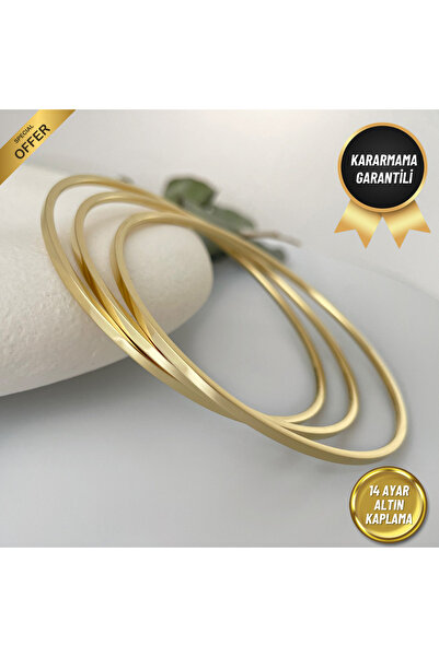 nerora Paslanmaz Çelik 3lü Ajda Bilezik İnce 14 Ayar Altın Kaplama (Kararmama...