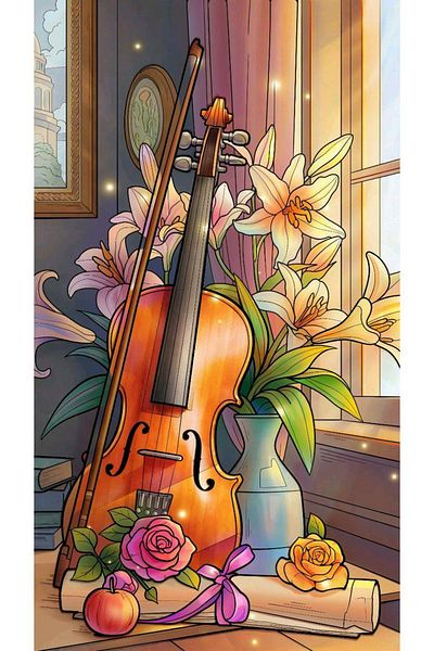pixartsanat Violin and Vase Pixart Art Diamond Mosaic Painting 50X70