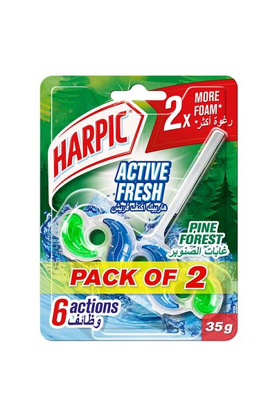Harpic Active Fresh Water Toilet Cleaner Rim Block Pine Forest 2 x 35 g