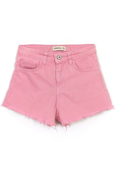 DobaKids Pink Color Waist Adjustable Summer Girl's Distressed Leg Denim Shorts with Pocket Detail