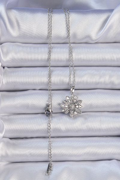Skygo 316L Steel Chain Silver Color Zircon Stone Flower Necklace - Tj-Bko9070