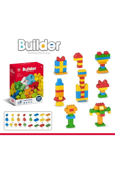 Point Plus Original Building Blocks Toy - 200 Assorted Colored Building Blocks - Suitable for Children 3 Years and Up