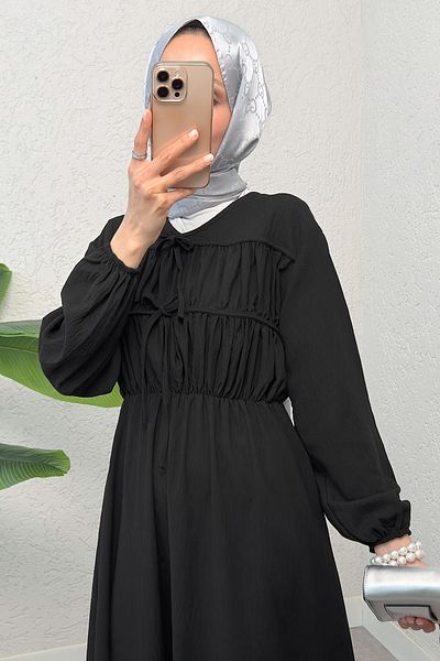 Salih Çelebi Κορδόνι Hijab Dress 2319 - ΜΑΥΡΟ