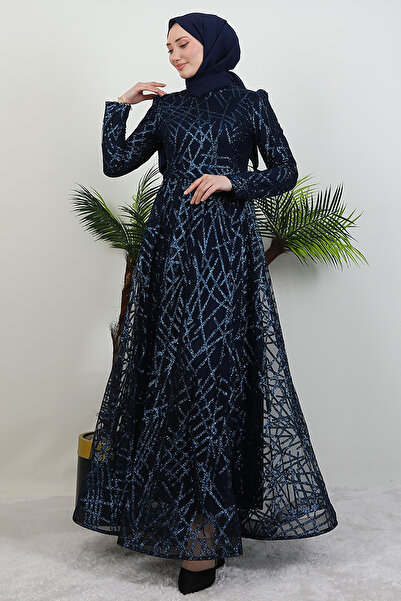 GİYZAMİLA Βραδινό φόρεμα Cansu Glitter Navy Blue