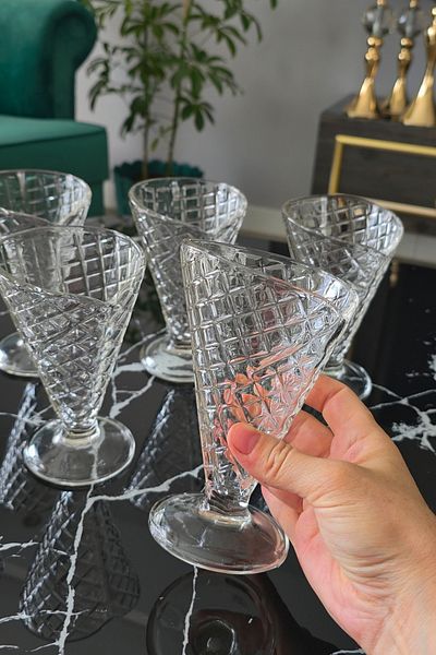 Gülümseten Avm Set of 6 Glass Crystal Elegant Ice Cream Cups |   Magnolia Dessert Bowl |   Presentation Cup
