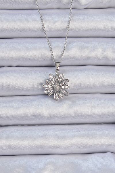 Skygo 316L Steel Chain Silver Color Zircon Stone Flower Necklace - Tj-Bko9070