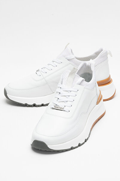 MARCOMEN Men's Thick Sole Lace-Up Sneaker Real Leather Mc 21323 White