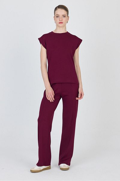 Rays Burgundy Crew Neck Double T-Shirt Pants Suit 1502