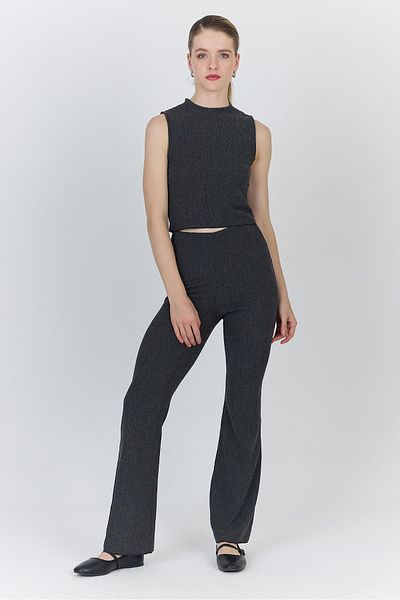 Rays Anthracite Sleeveless Crop Top and Flared Leg Pants Set 1512