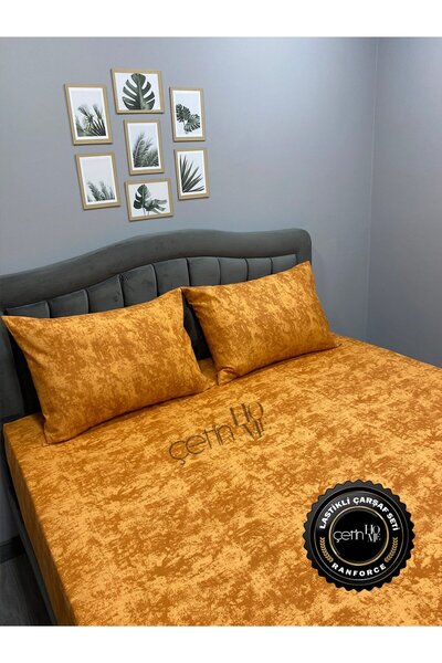 Çetinhome Fabric Elastic Sheet Set Double and King Size Shadow Amber