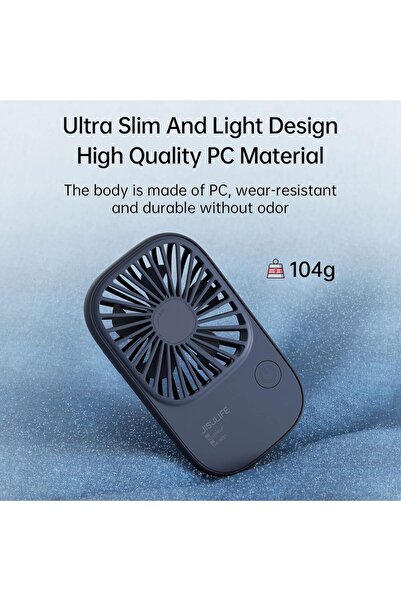 JISULIFE Handheld Mini Fan - USB-C Rechargeable, 3 Speeds, Portable with Bracket (Blue)