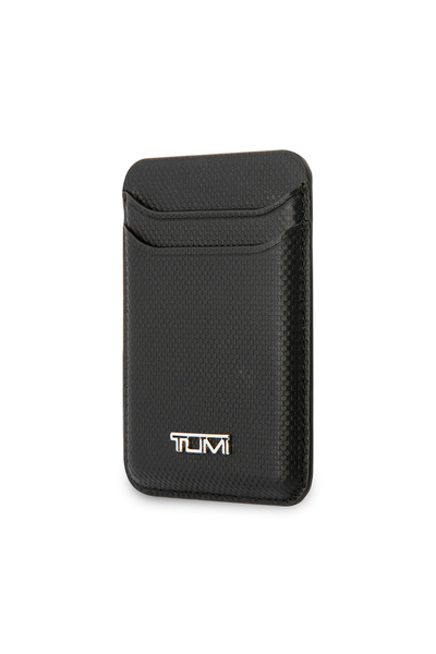 TUMI Lisanslı 2 Hazneli Metal Logolu Deri Magnetik Kartlık Siyah