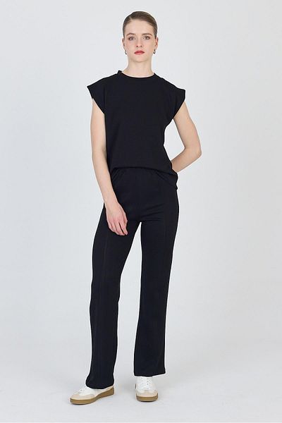 Rays Black Crew Neck Double T-Shirt Pants Suit 1502