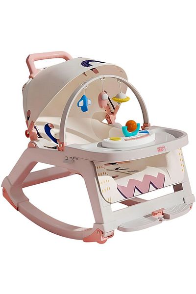 Linomag ® 5-in-1 Rocking Chair, High Chair, Stroller, Table, Toys, 0–36m, Foldable, Pink