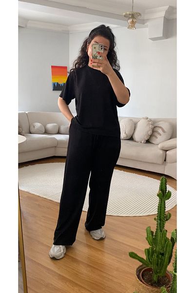ronox Modal Plain Wide Pashter Waist Thick Elasticated Top Crew Neck Short Sleeve Bottom Top Tracksuit Suit