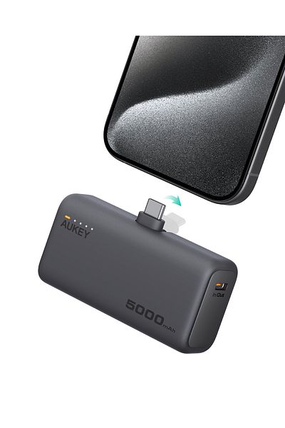 AUKEY AUKEY 20W PD، 5,000mAh, Portable Power Bank with Built-in foldable USB-C Port, Gray.